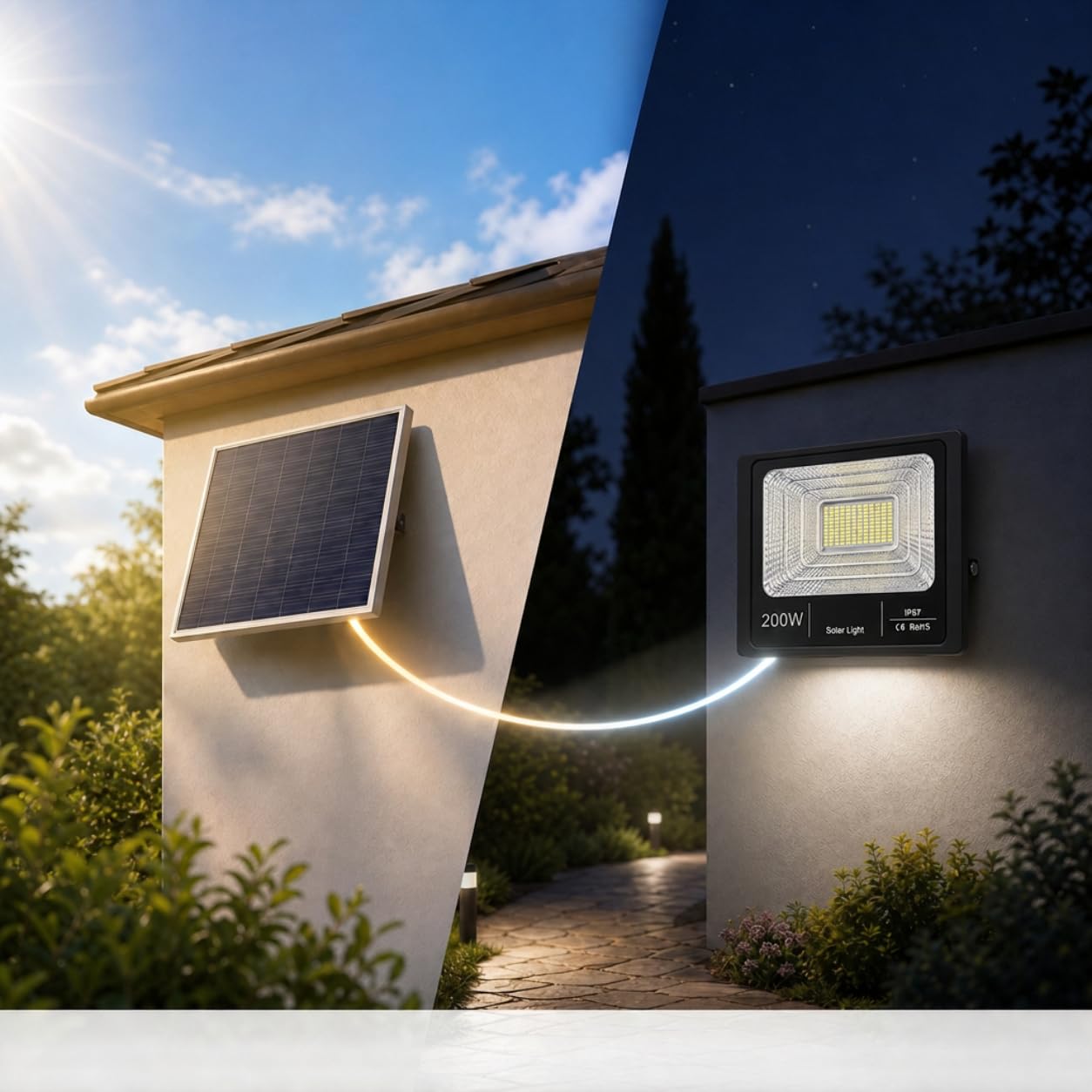 Faretto LED Solare Esterno con Pannello Solare | Luce Bianca 6500KTelecomando con Timer 4H/8H, Energia Solare, Uso Esterno, Pannello Incluso