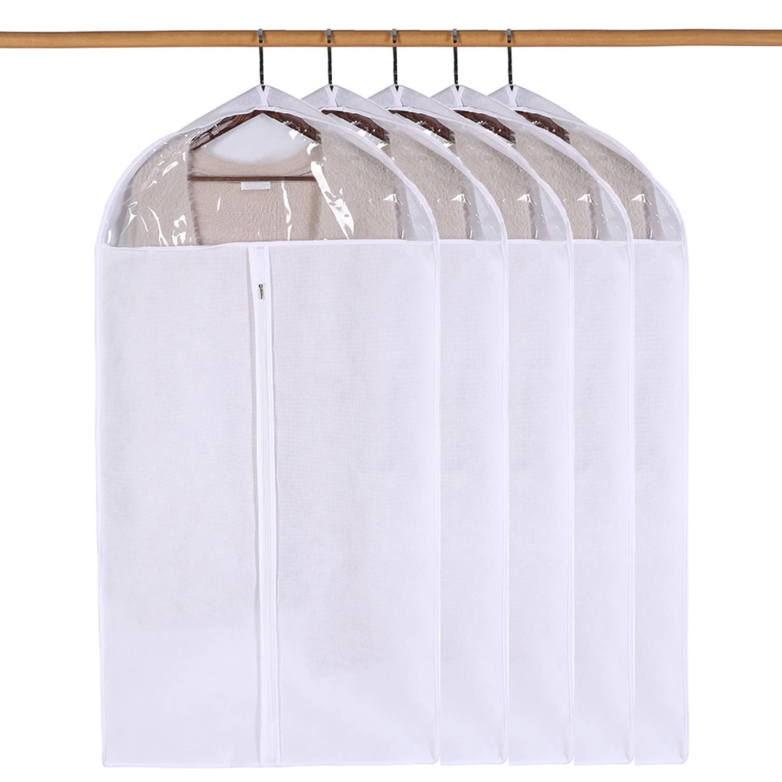 Fundas largas para trajes para hombres y mujeres, 5 bolsas plegables para ropa, fundas para bolsos de vestir largas, fundas para ropa con cremallera, fundas para ropa en rieles abiertos, negro-6