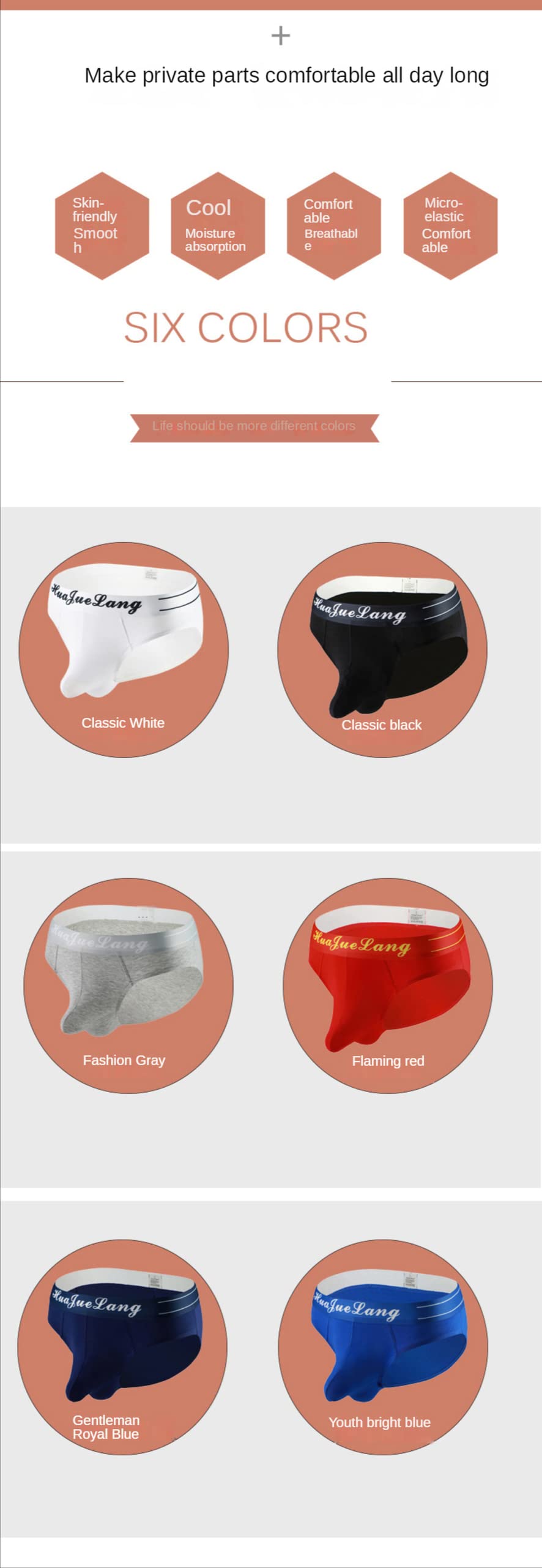 Faringoto Tanga masculina Ropa interior algodón Active Stretch Tangas, 6 colores, M