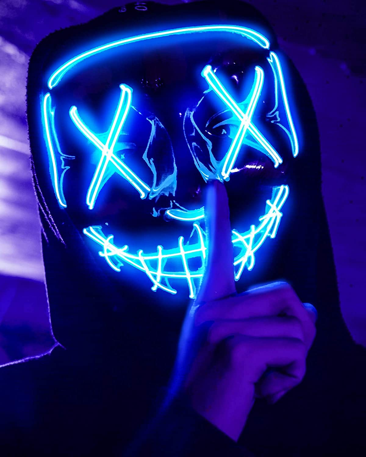 Maschera Halloween LED, Maschera Horror Luminoso per Bambini & Adulti, Maschera Spaventosa con 4 Modalità, Maschera Cosplay PVC per Festa, Carnevale, Party