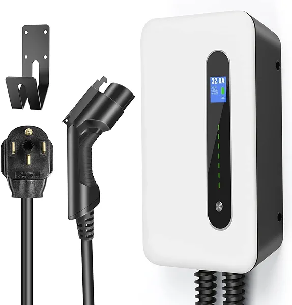 LEFANEV 32A 7.68KW EV Charger Level 2 Station, NEMA14-50 20ft Wall Electric Vehicle Charging Station for Electric and Hybrid Vehicles