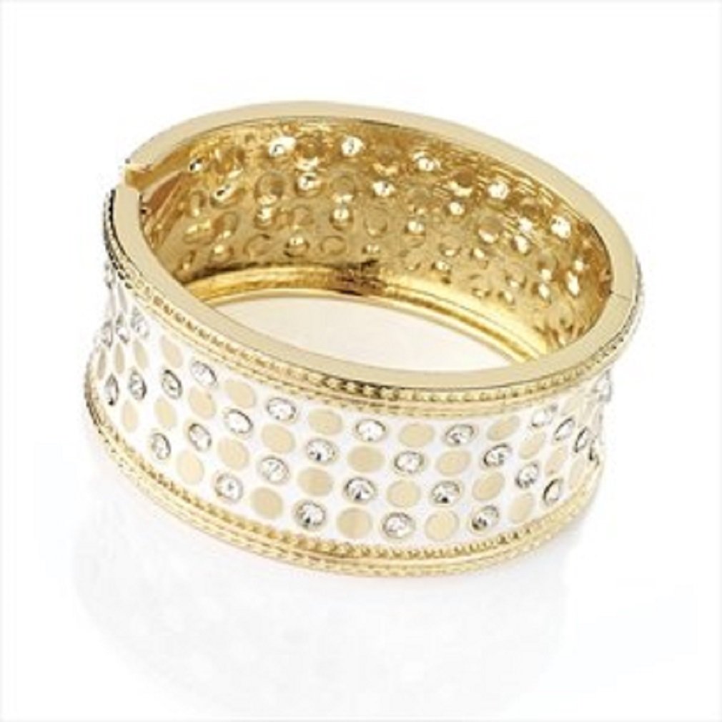BA24283 Gold Colour Crystal White Hinge Bangle Bracelet Wedding Party Prom