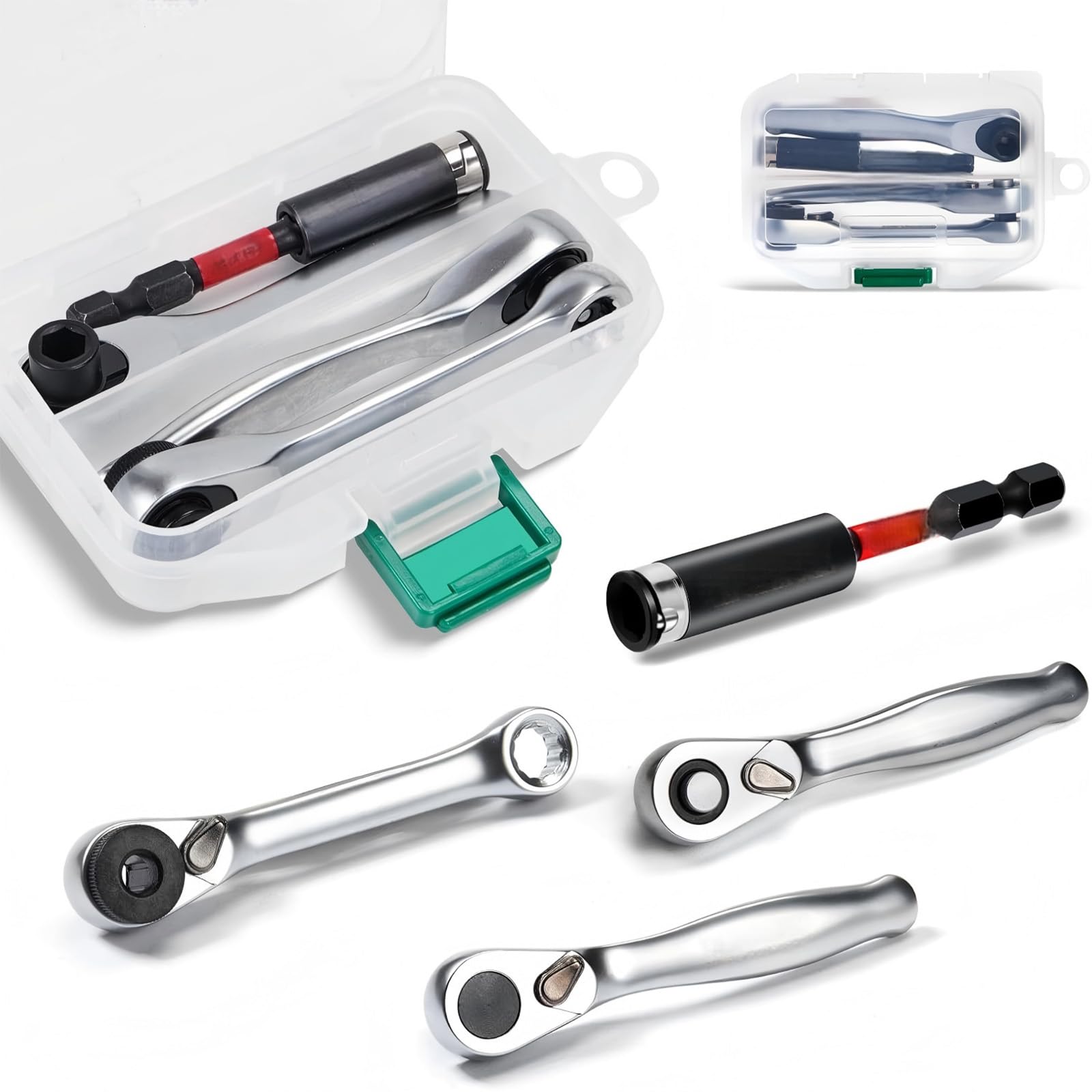 BWANGIAO 4pieces 1/4Inch Drive Ratchets Handle Wrench And Socket Bit Set Reversible Socket Wrench For Auto Repair