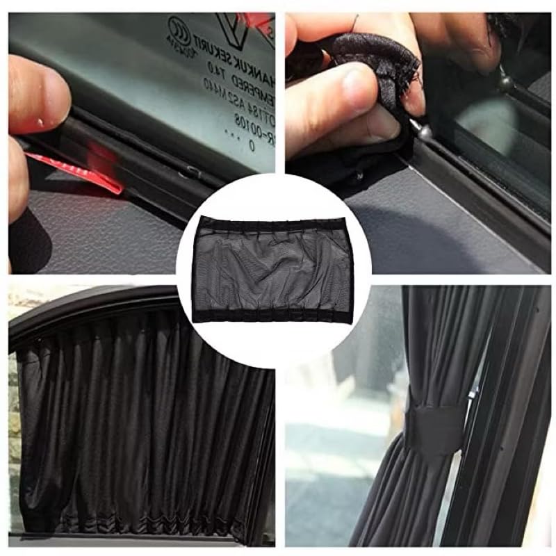 Rideau Voiture,Rideau Occultant Voiture Lot De 2 Pare-soleils 70 Cm, Rideaux Latéraux for Vitres Arrière, Pliables, Protection UV, Accessoires en Tissu Pur Noir(Black 70x47cm)