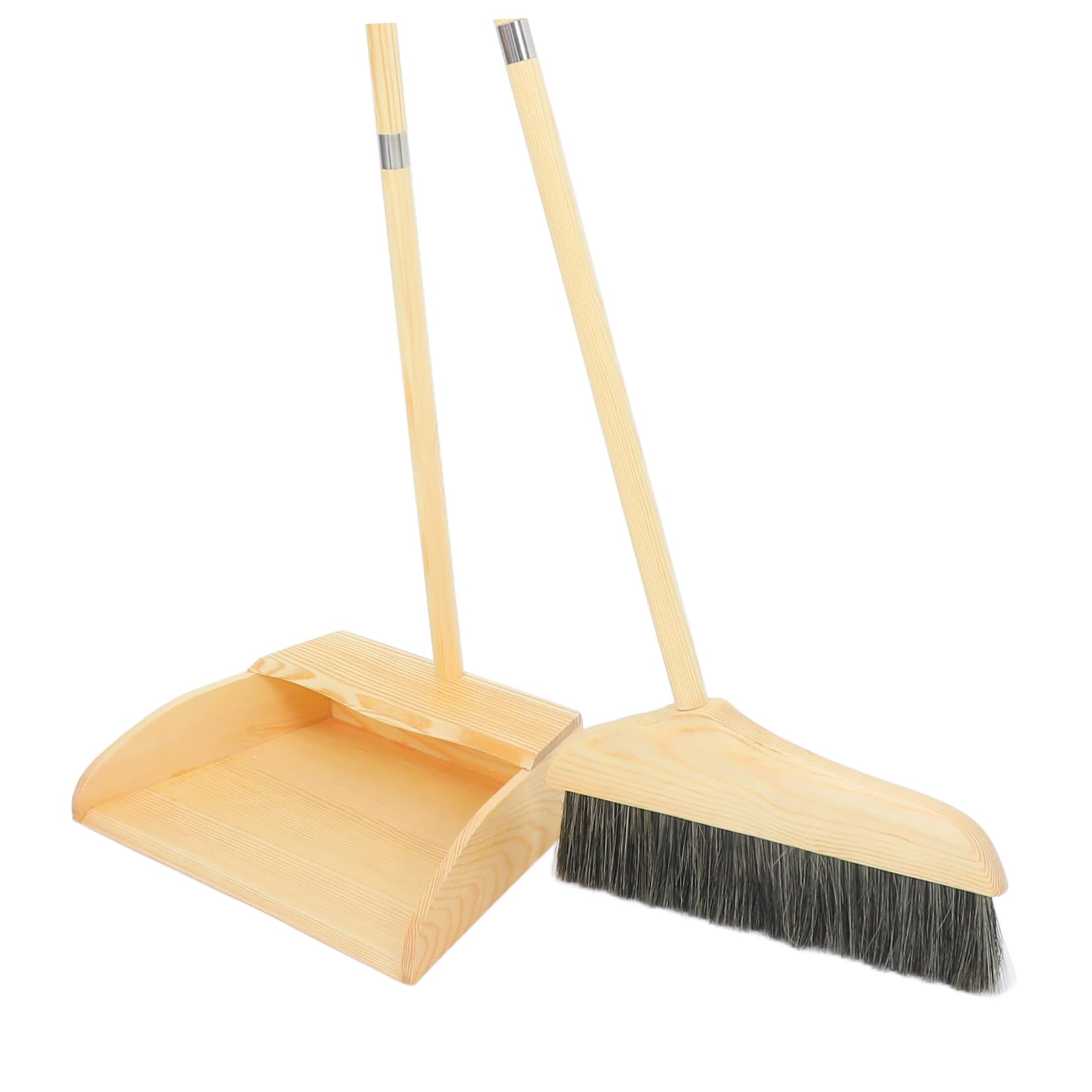 Besen und Kehrschaufelset Robust, Langem Stiel, Holzgriff