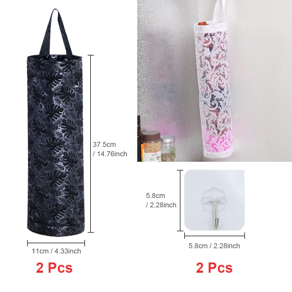 HLIWS Porta Sacchetti Spazzatura,Pieghevole da Appendere,2 Pezzi,bianco e nero,11 x 37.5 cm,per Riporre i Sacchetti di Plastica(con 2 Ganci) (Bianco + Nero)