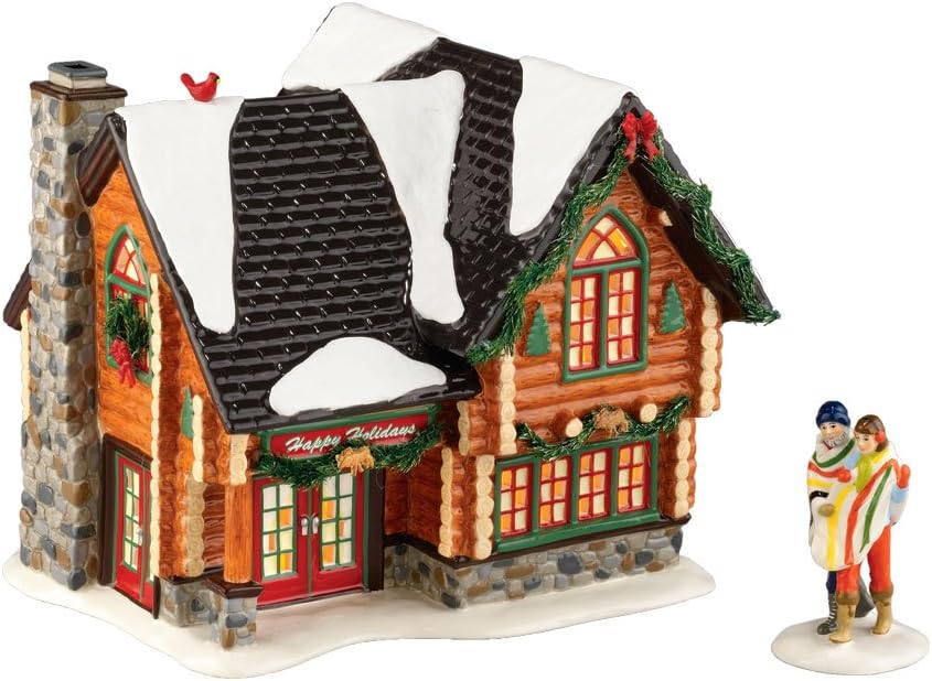 Department 56 2011 Annual Holiday Set with Accessory The Original Snow Village Winter Retreat ( 1 House and 2 People Set)