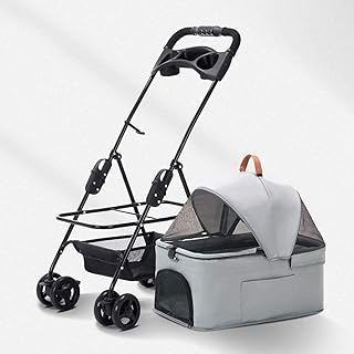 Carrinho de bebê para cães para cães de médio porte, fácil de dobrar com uma mão, entrada sem zíper, carrinho de bebê premium para animais de estimação, carrinho de bebê para cães com carrinho destacável (preto)