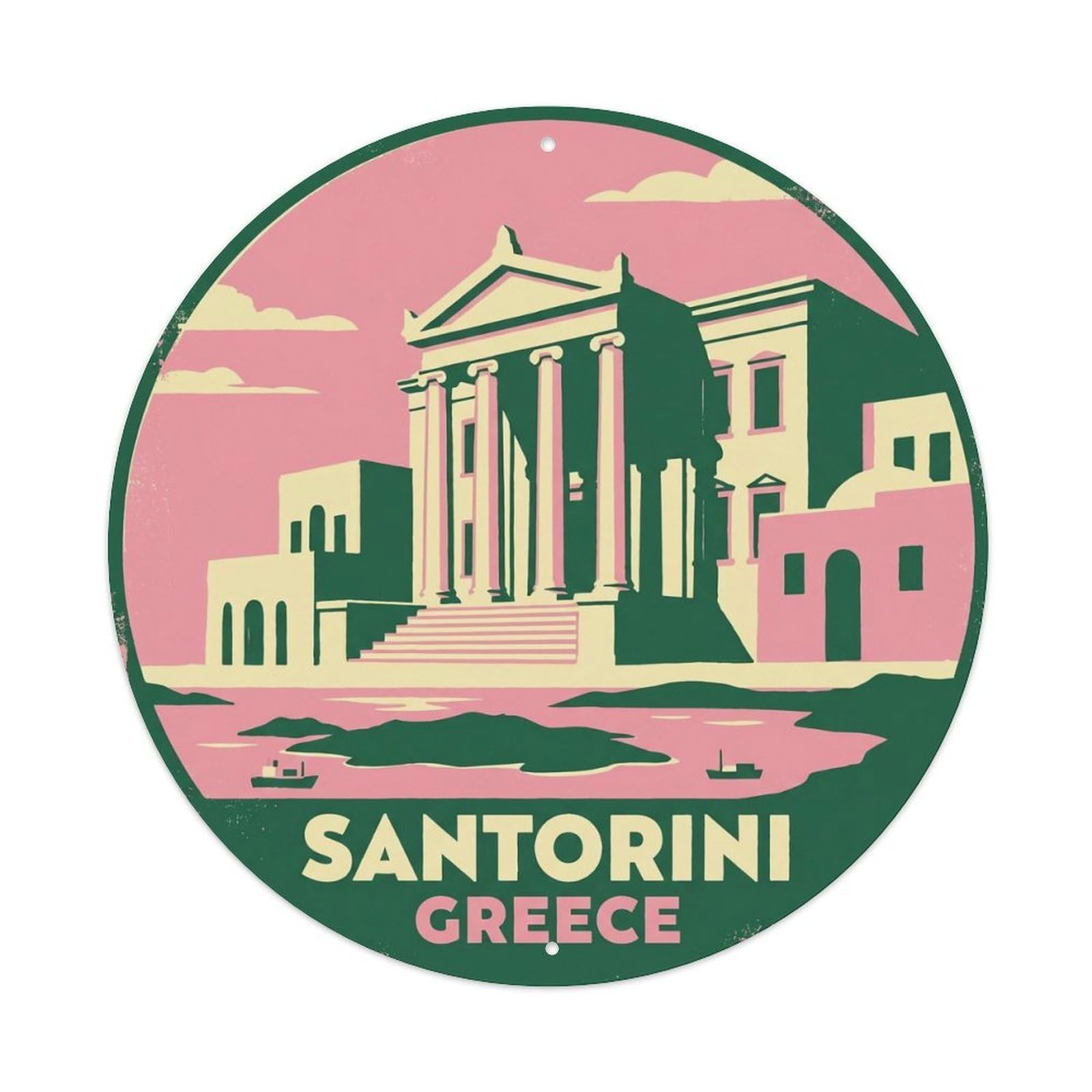 Neoclassical Mansion Fira Santorini Greece Blue Dome Metal Tin Sign