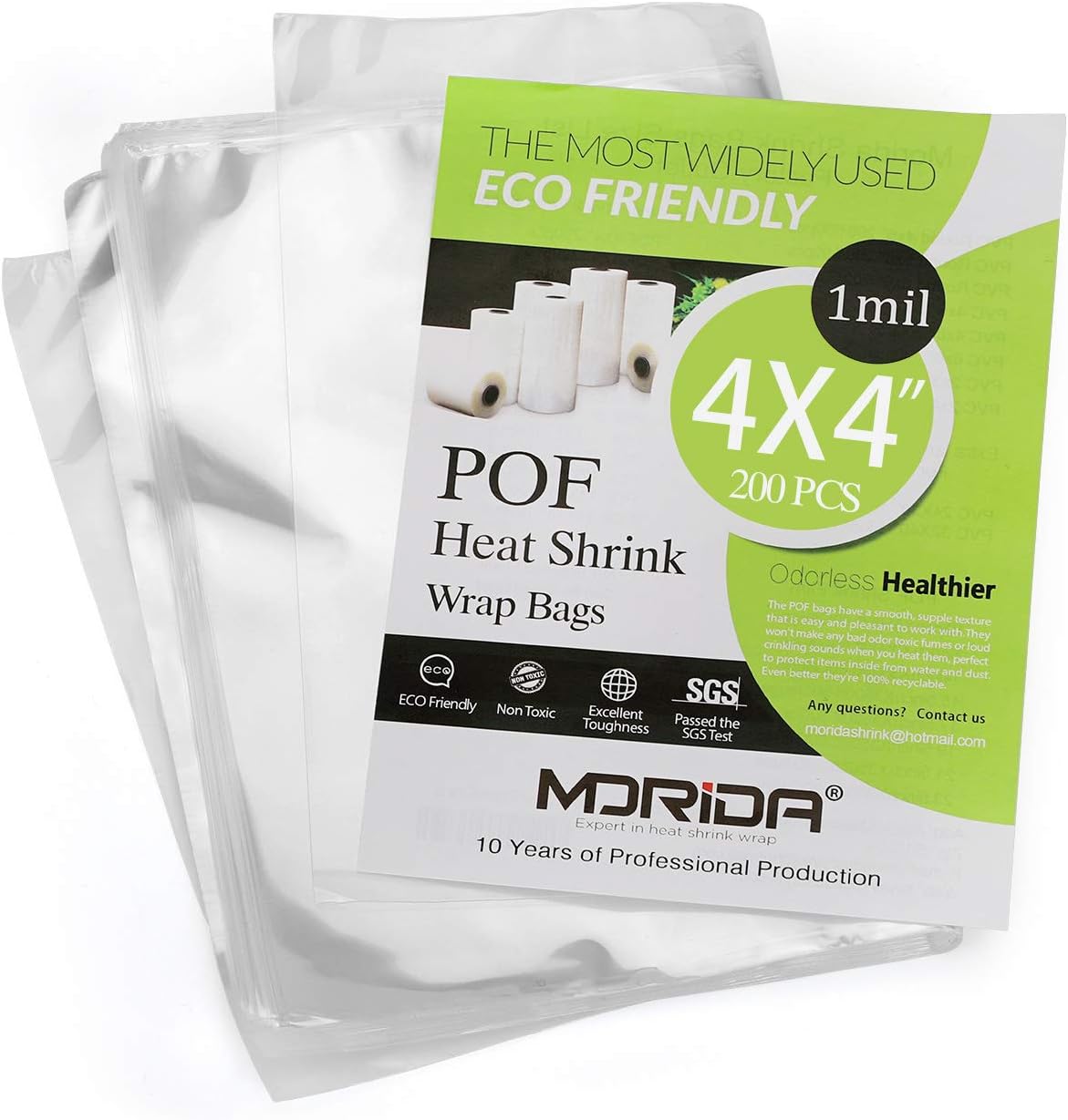 200 pcs 4X4 inch Small POF Heat Shrink Wrap Bags 100 Gauge, Softer, Clear Film for Soaps, Cookies, and DIY Handmade Crafts, Odorless, Non-Toxic, Food Safety Quality