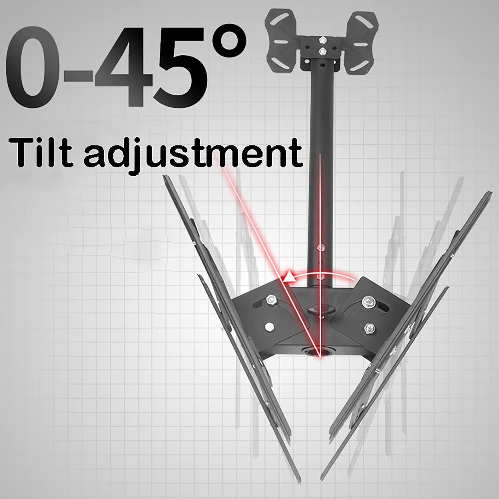Supporto da soffitto per TV a Schermo Piatto da 20-32 Pollici con Movimento Completo, orientabile e inclinabile a 360°, Estensibile Fino a 2 m. Perfetto per casa e uffici