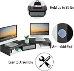 TEAMIX Dual Monitor Stand Riser with Drawer - Length and Angle Adjustable Double Monitor Riser Corner Desk Shelf Organizer Long Monitor Riser for 2 Monitors/Laptop/PC/Screen/TV (Black, 72-94L cm)