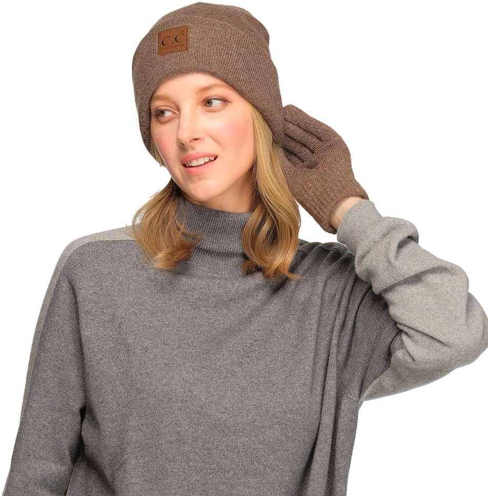 C.C Eco Friendly Unisex Classic Warm Winter Beanie and Touchscreen Glove Set