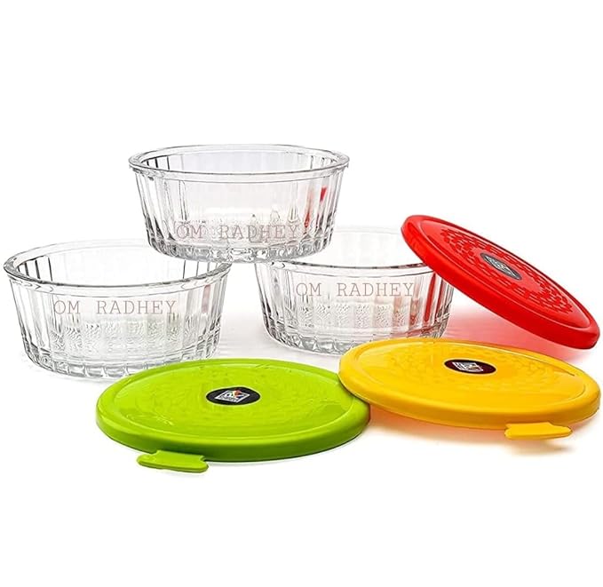 Buy OM RADHEY Glass Mixing Bowl with Lid Set 350ml Pack of 8 Fridge