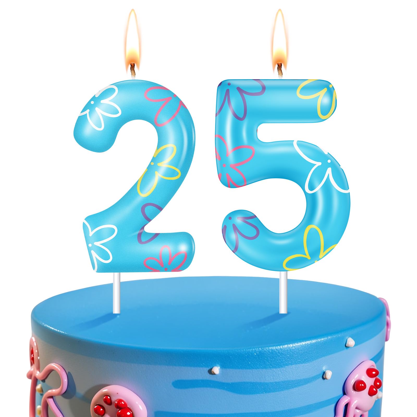 Conelist Vela con números de cumpleaños, esponjas, flores, nubes, decoraciones para cupcakes, velas de fiesta para decoración de cumpleaños con temática de esponja, suministros de decoración de