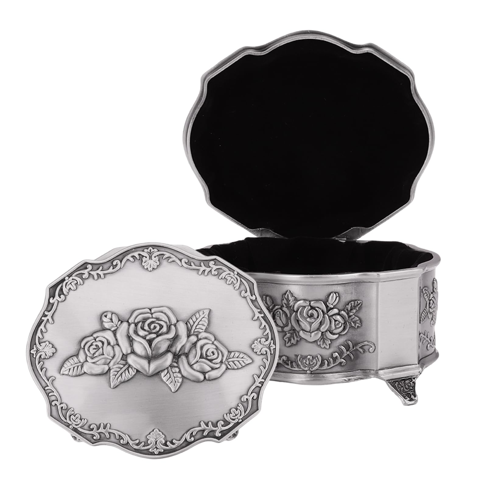 Boîte à bijoux rétro en métal gravé avec rangement pour bague et boucles d'oreilles
