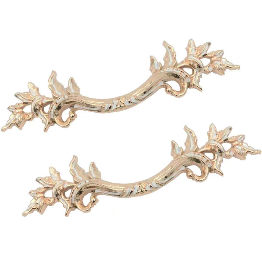 Wushadehans Gold+White Antique Brass Cabinet Drawer Handles 2 Pcs, Zinc Alloy Door Knobs Cabinet Hardware Pulls, Hole Distance 76 Mm(Gold+White)