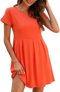 Womens Summer Striped Short Sleeve T-Shirt Dresses Casual Swing Aline Dresses with Pocket