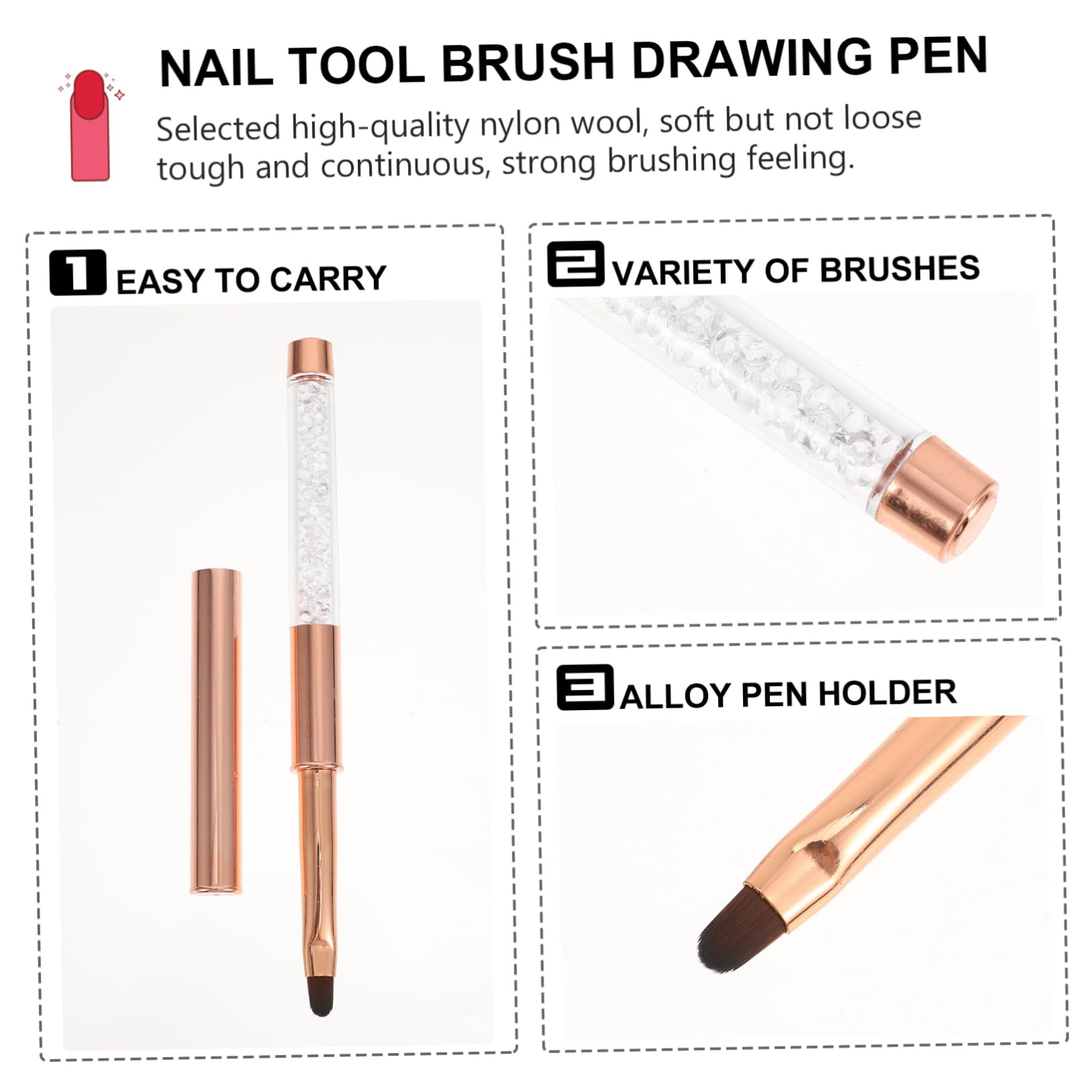 FRCOLOR 5pezzi Penna Per Nail Art Professionale Con Pennello Manicure Strumento Per Unghie Gel e Decorazioni Creative Manico Per Uso Pratico Per Donne Che Amano Fai Da Te