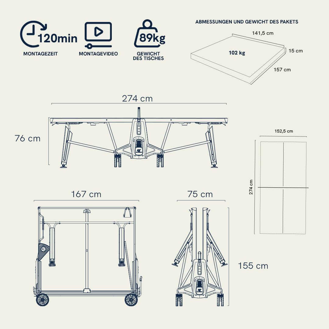 CORNILLEAU 700X - Outdoor Tischtennisplatte - Hochwertig und funktional - 8 mm Melaminharzplatte - Turnierqualität - Klappbar - Wetterfest - Robust