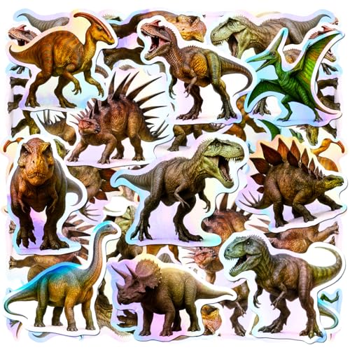 100pcs Holographic Dinosaur Waterproof Vinyl Stickers - Cool Dino Decor & Party Favors for Laptop Water Bottle Classroom