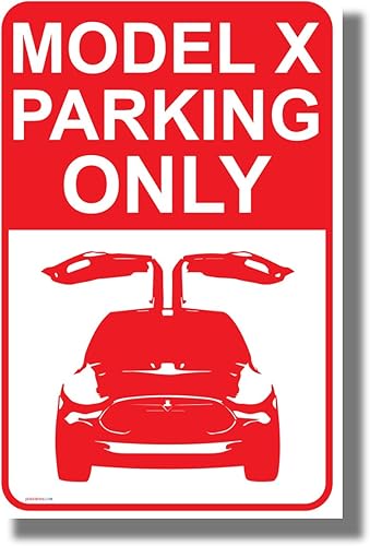 Tesla Model X Parking Only-Falcon Wing Doors - Nuevo póster de coche eléctrico humorístico