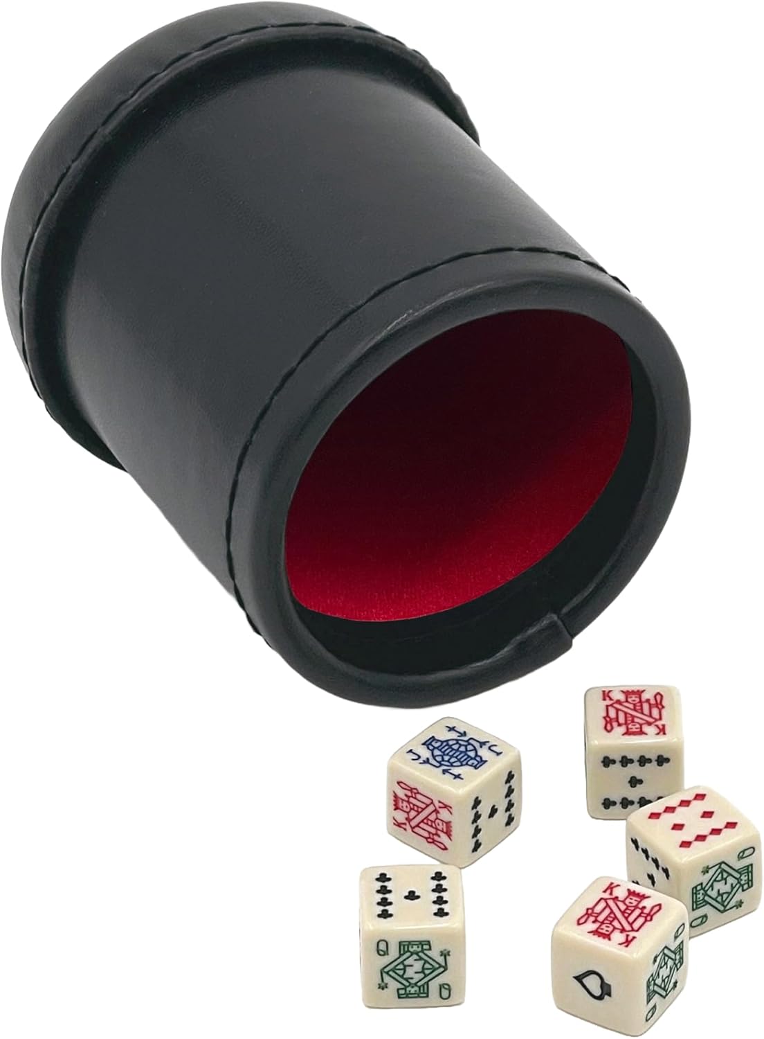 CHH SS-CQG-7815 Black/Cream Color Deluxe Leather Like Dice Cup with 5 Poker Dice