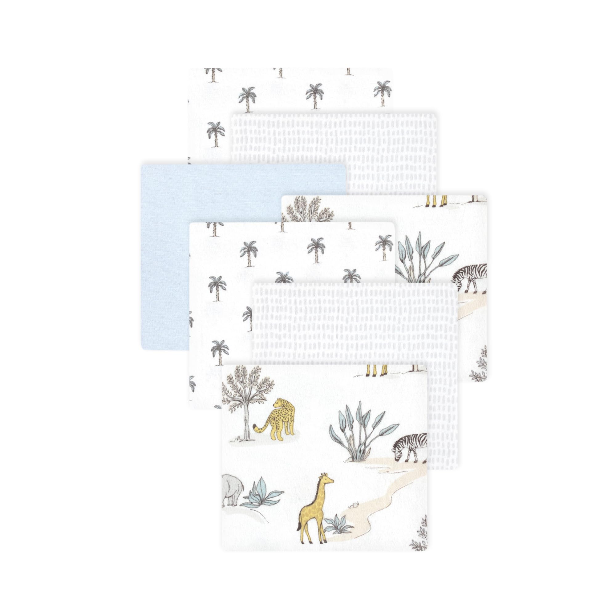 Little Treasure Hudson Baby Cotton Poly Flannel Receiving Blankets Multipack, White Safari World, 30x30 inches