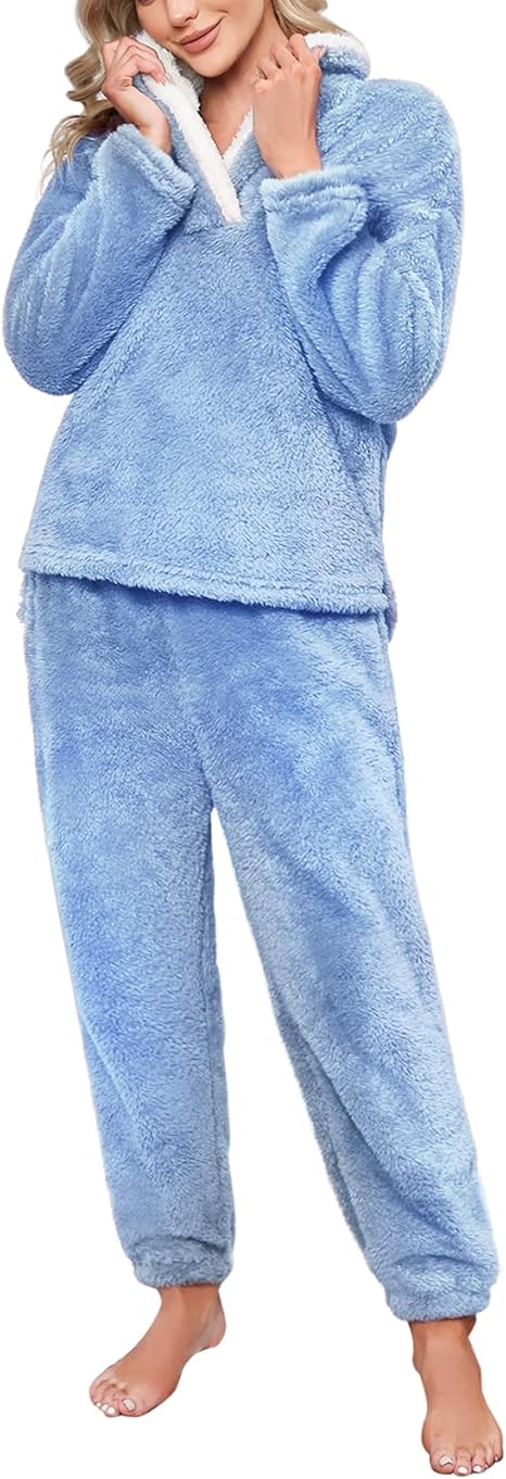 Damespyjamaset, warme fleece pluizige pyjama voor vrouwen, behaaglijk Damespyjamaset, warme fleece pluizige pyjama voor vrouwen, behaaglijk