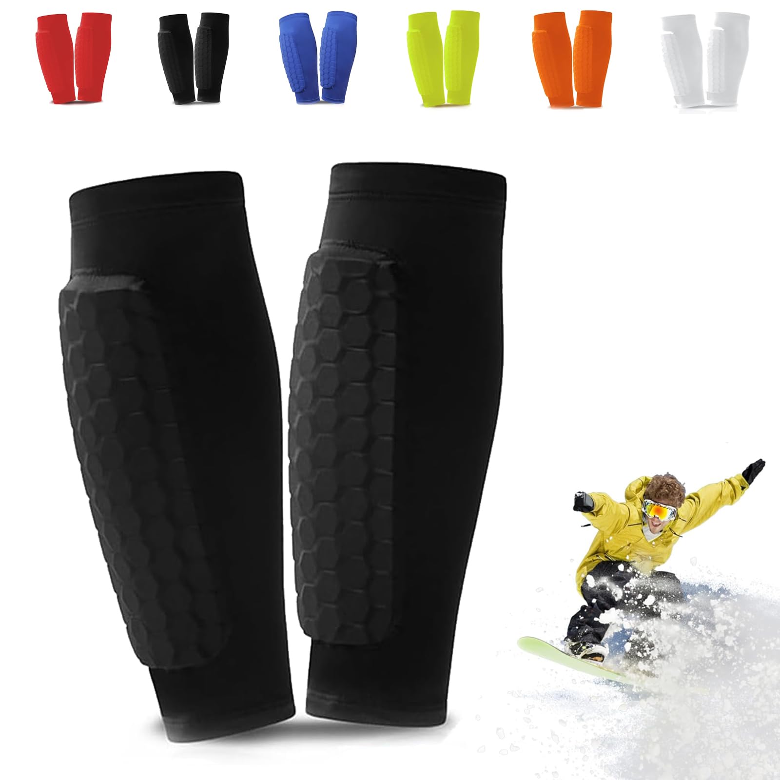 Ski Shin Guards Gel, Ski Guard Socks, Ski Guards Shin Pads, Shin Defender, Breathable Elastic Gel Guard for Skiing, Legs Protection, Safety Gear for Adults Sports (Black, L)