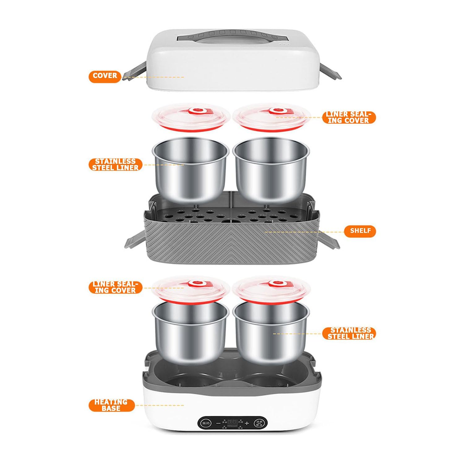 Fiambrera Eléctrica, Fiambrera De Acero Inoxidable Extraíble De 2 litros, Fiambrera con Calefacción De Doble Capa De 300 W, Calentador De Almuerzo Portátil con Tapa De Compartimento A Prueba De Fugas