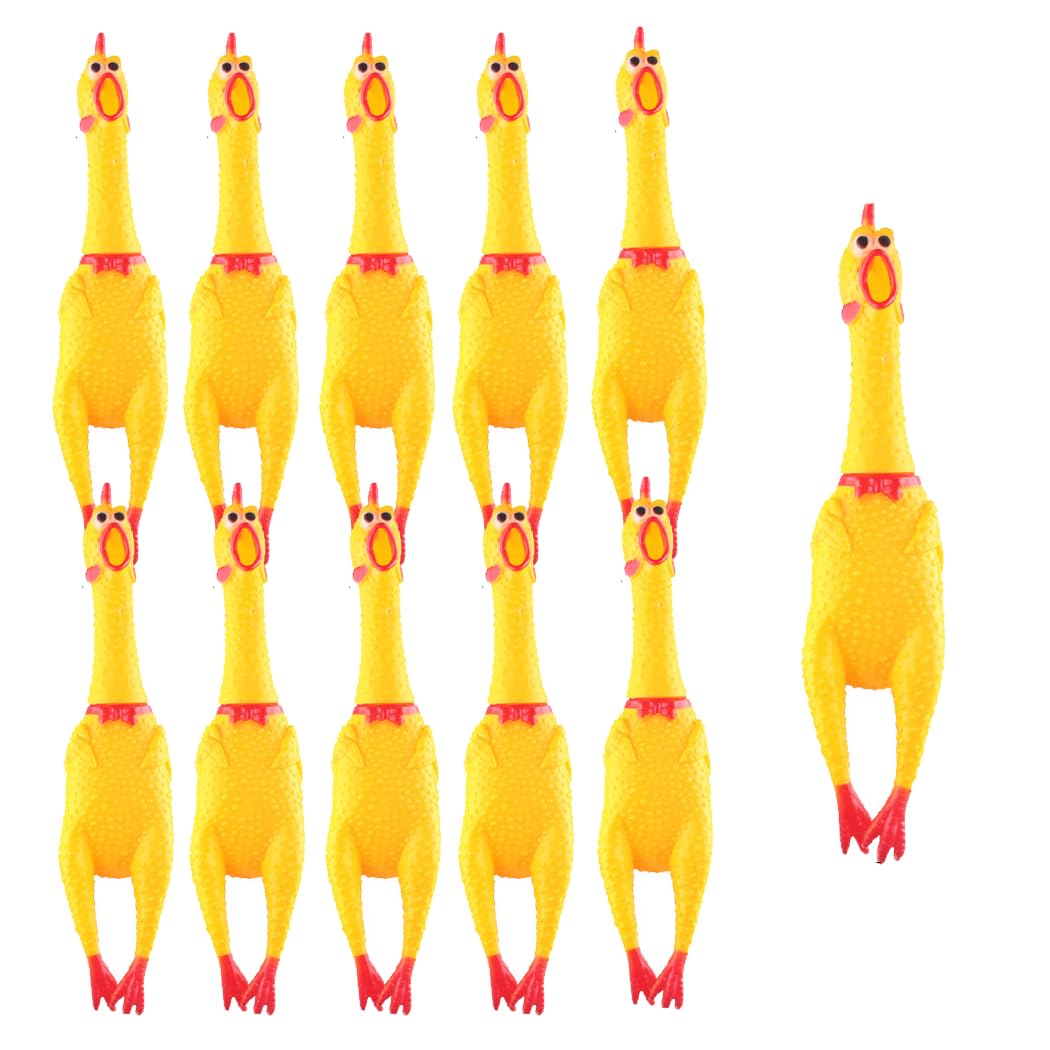 REVHQ 11 Pcs Rubber Chicken, Screaming Chicken, Squeeze Chicken, Yellow Rubber Squaking Dog Toys, Prank Novelty Noise Toy