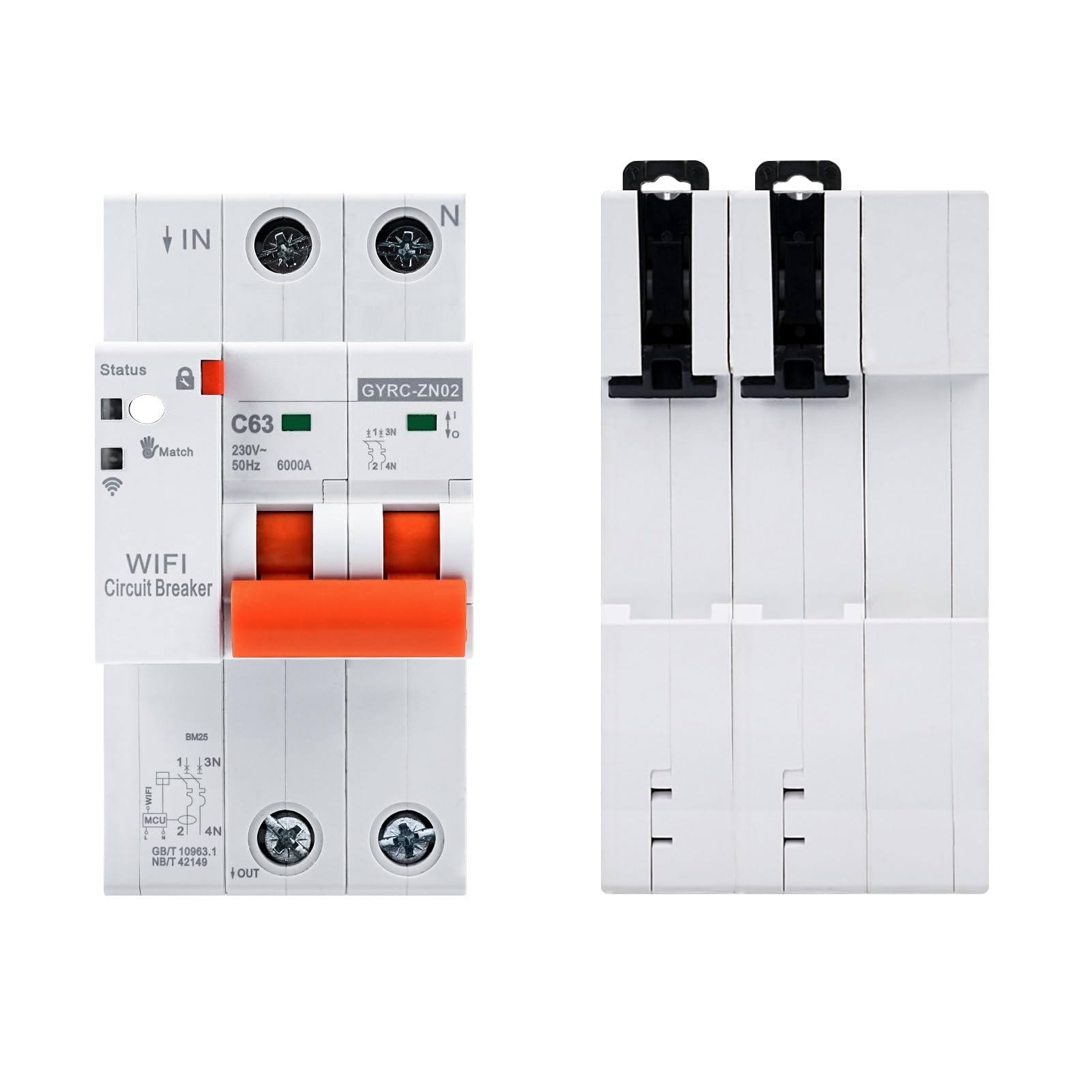 Jadeshay Disyuntor Inteligente WiFi 2P 63A Interruptor Magnetotermico con Protección contra Sobretensión Sobrecarga