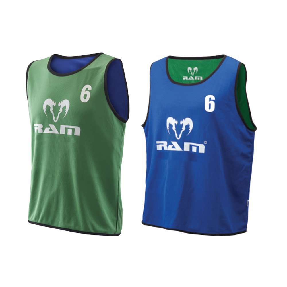 Ram Rugby Reversible Numbered Bibs - Set of 15 Training Bibs for Easy Player Identification – Durable & Breathable for Contact Training - Sizes Senior, Intermediate, Junior - Mesh Storage Bag Included