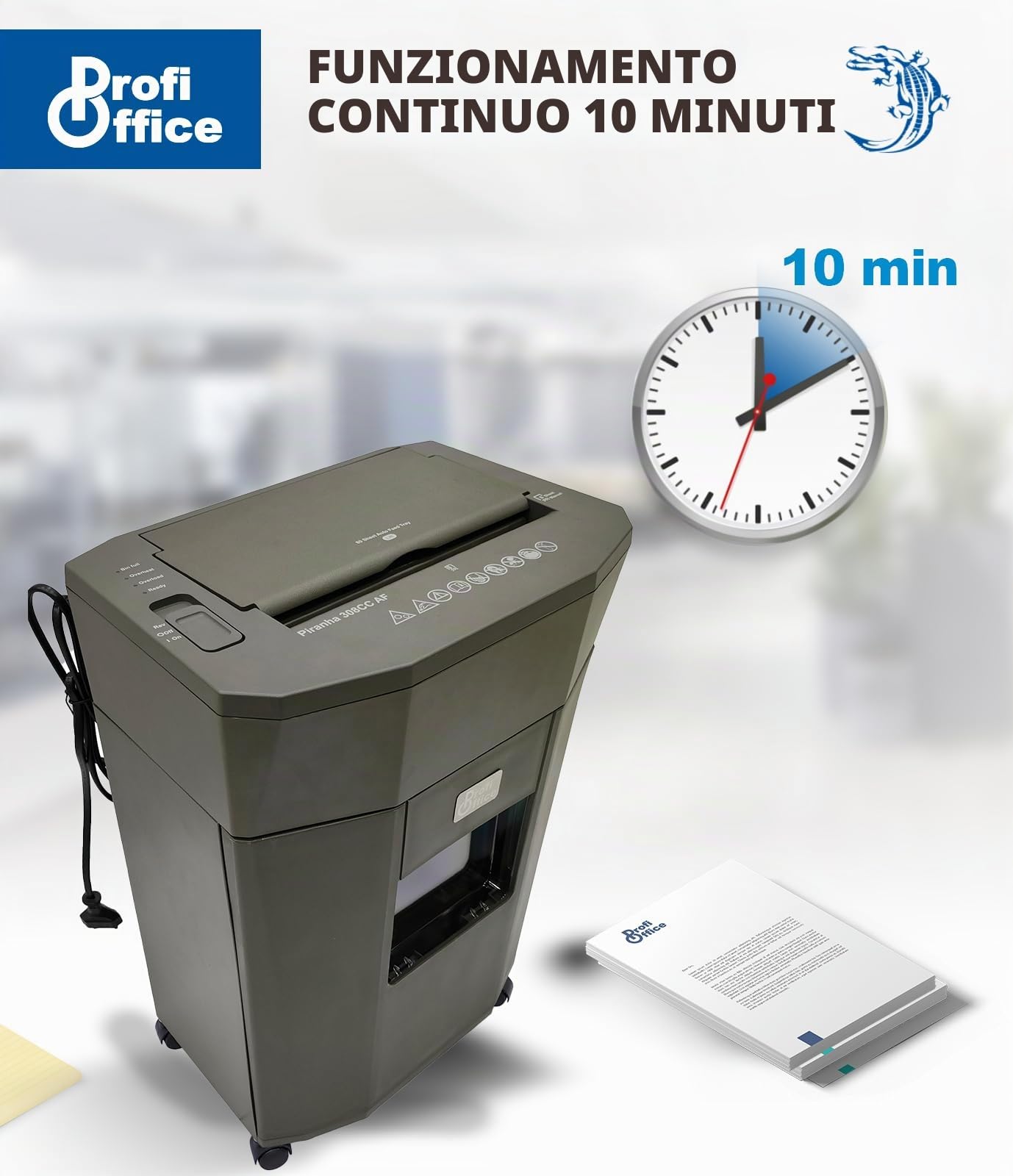 Profi Office Piranha 308 AF Distruggidocumenti con Taglio a Particelle P-4 - Alimentazione Automatica 80 Fogli, Affidabile e Veloce, Conforme al GDPR (91951)