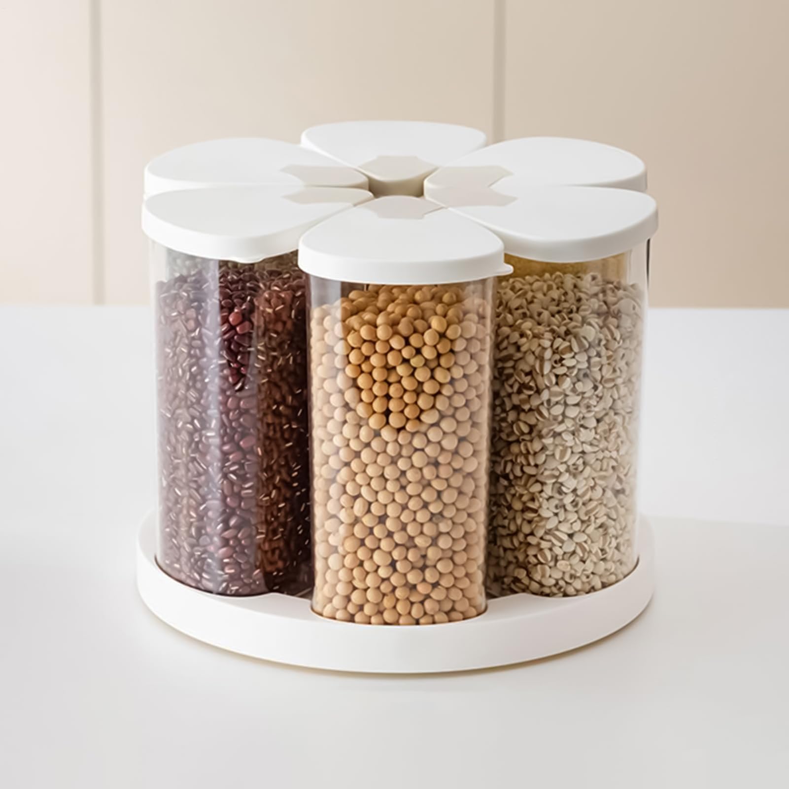 Dispensador giratorio de alimentos, contenedor de almacenamiento de granos de 6 rejillas, organizador dispensador de cereales, almacenamiento transparente de cocina, organizador de despensa con