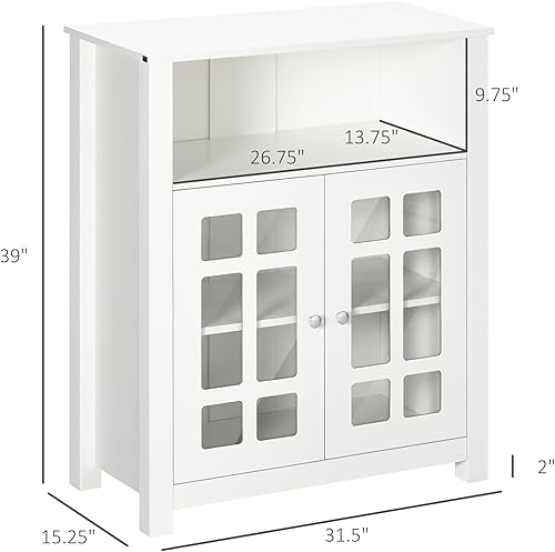 Miniatura 3 de HOMCOM Gabinete de buffet, gabinete de almacenamiento de cocina, aparador con puertas de vidrio dobles para sala de estar, blanco