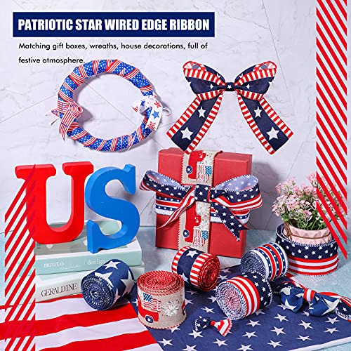 5 Rolls Star Wired Edge Ribbon 2.5 Inch Patriotic Ribbon Stars Stripes Satin Ribbon 4Th Of July Grosgrain Ribbon Halloween Thanksgiving Christmas Decoration For Diy Crafts Supplies Wreath Garland #TOP6