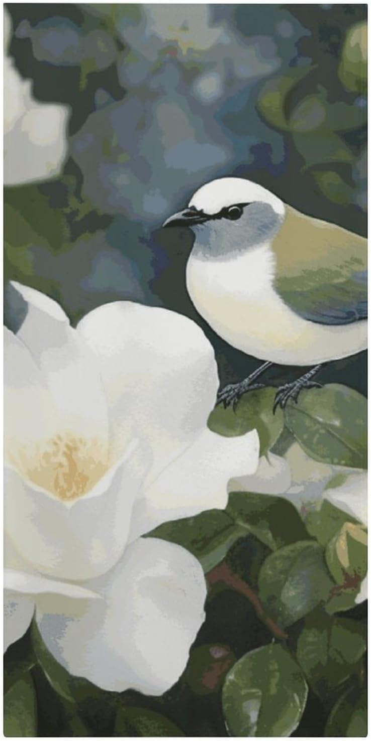 Gardenia Flowers Birds Oversized Beach Towel Set 31x 61 in image 3