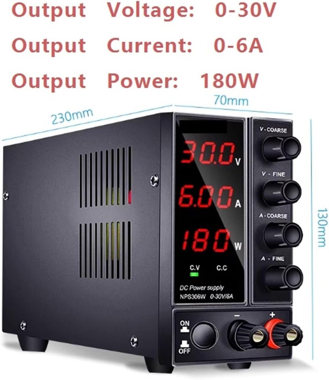 NPS306W 180W 30V 6A Three-Digit Display DC Regulated Power Supply, Potentiometer Type