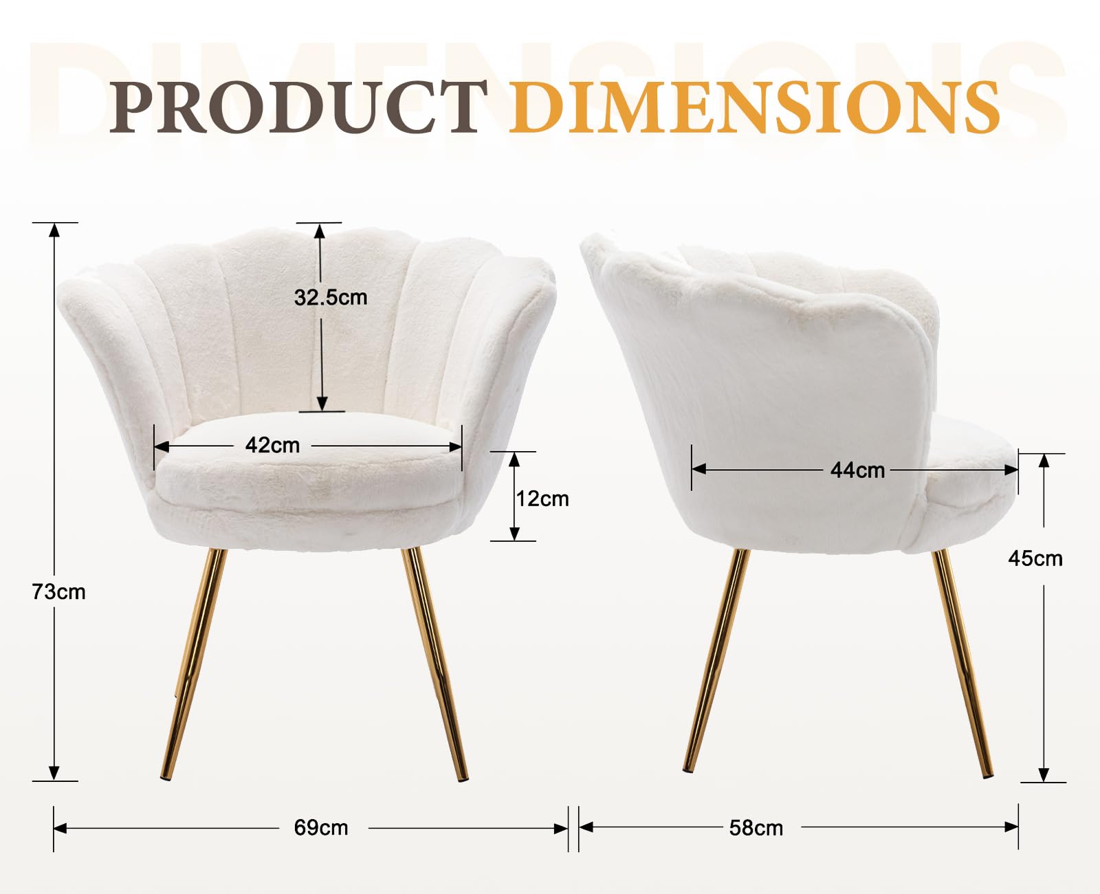 Ya-Home Fauteuil pour Salon et Chambre Chaise de Coiffeuse Rembourrée Chaise de Maquillage Moderne avec Pied Doré Sièges Coiffeuse Confortable, Fausse Fourrure, Blanc