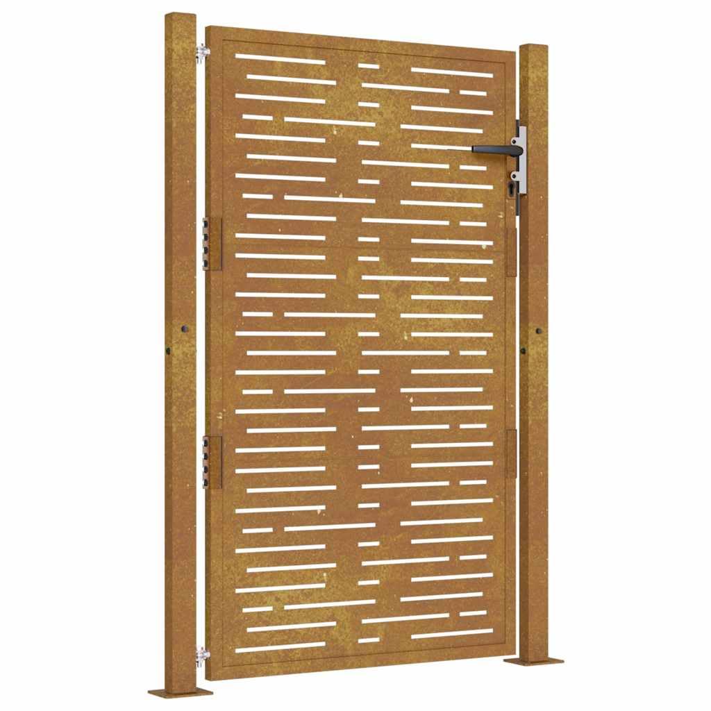 Vidaxl Brown Corten Steel Garden Gate With Square Laser-Cut Design - 105X155 Cm - Rusty Lockable, For Outdoor, Patio, Garden