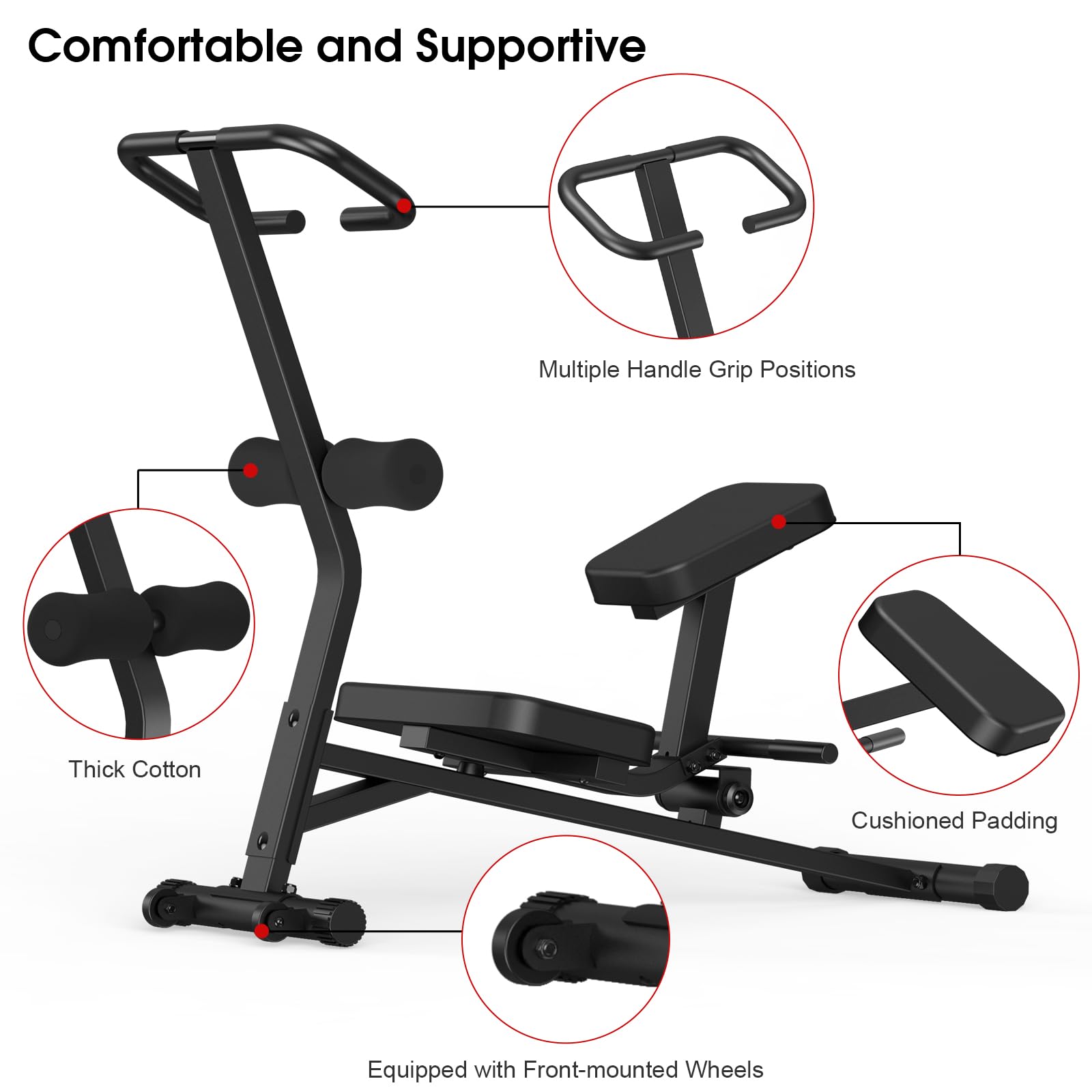 Máquina de estiramiento de cuerpo completo con asiento acolchado, múltiples posiciones de agarre de mango, para entrenamiento de núcleo, parte inferior del cuerpo y flexibilidad