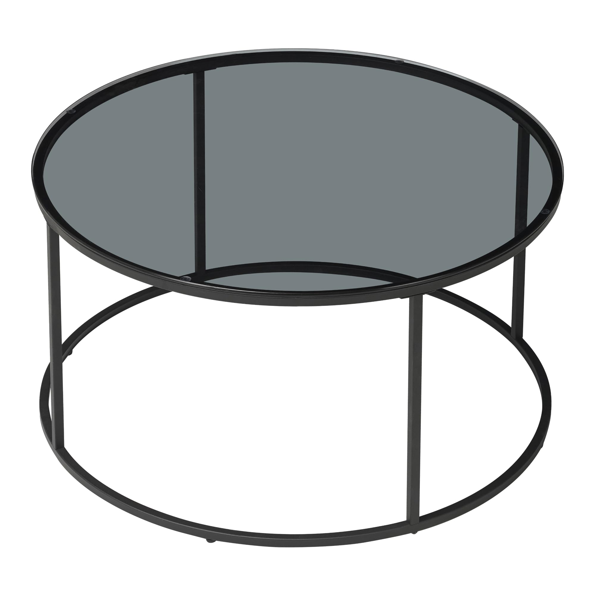 [en.casa] Tavolino Rotondo da Salotto con Telaio in Metallo Nero e Piano in Vetro Temperato Tavolo Basso Centrale da Caffè per Soggiorno (AxØ) 45 x 80 cm - Fumé Grigio