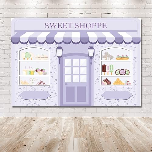 Miniatura 6 de MEHOFOND Telón de fondo morado Sweet Shoppe para niñas, cumpleaños, fotografía, fondo, pancarta de fiesta infantil, baby shower, dona, helado,