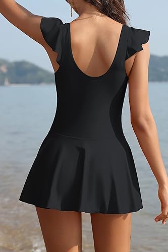 Miniatura 3 de SHEKINI Traje de baño de una pieza para mujer con volantes nudo frontal fruncido vintage