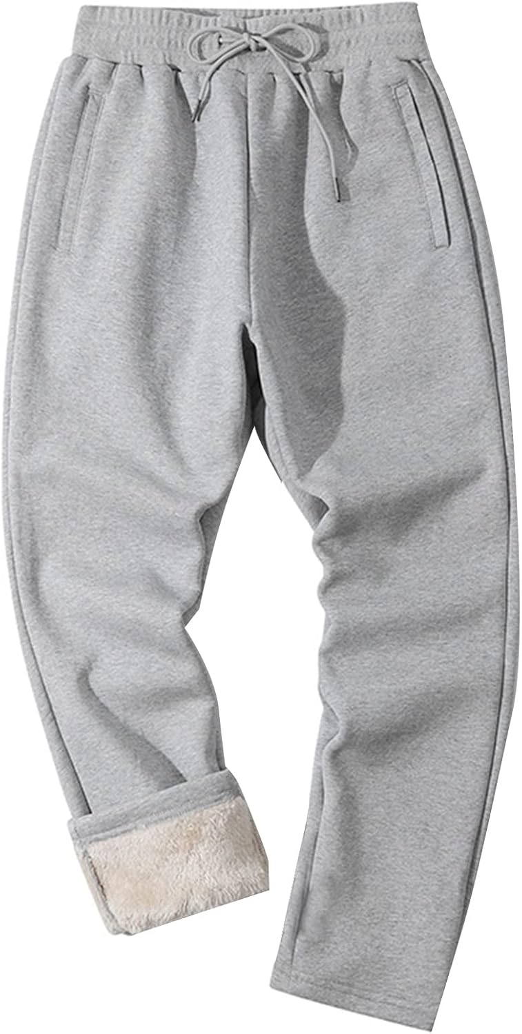 Flygo Mens Winter Fleece Lined Sweatepants Sherpa Lining Track Running Jogger Pants with Pockets
