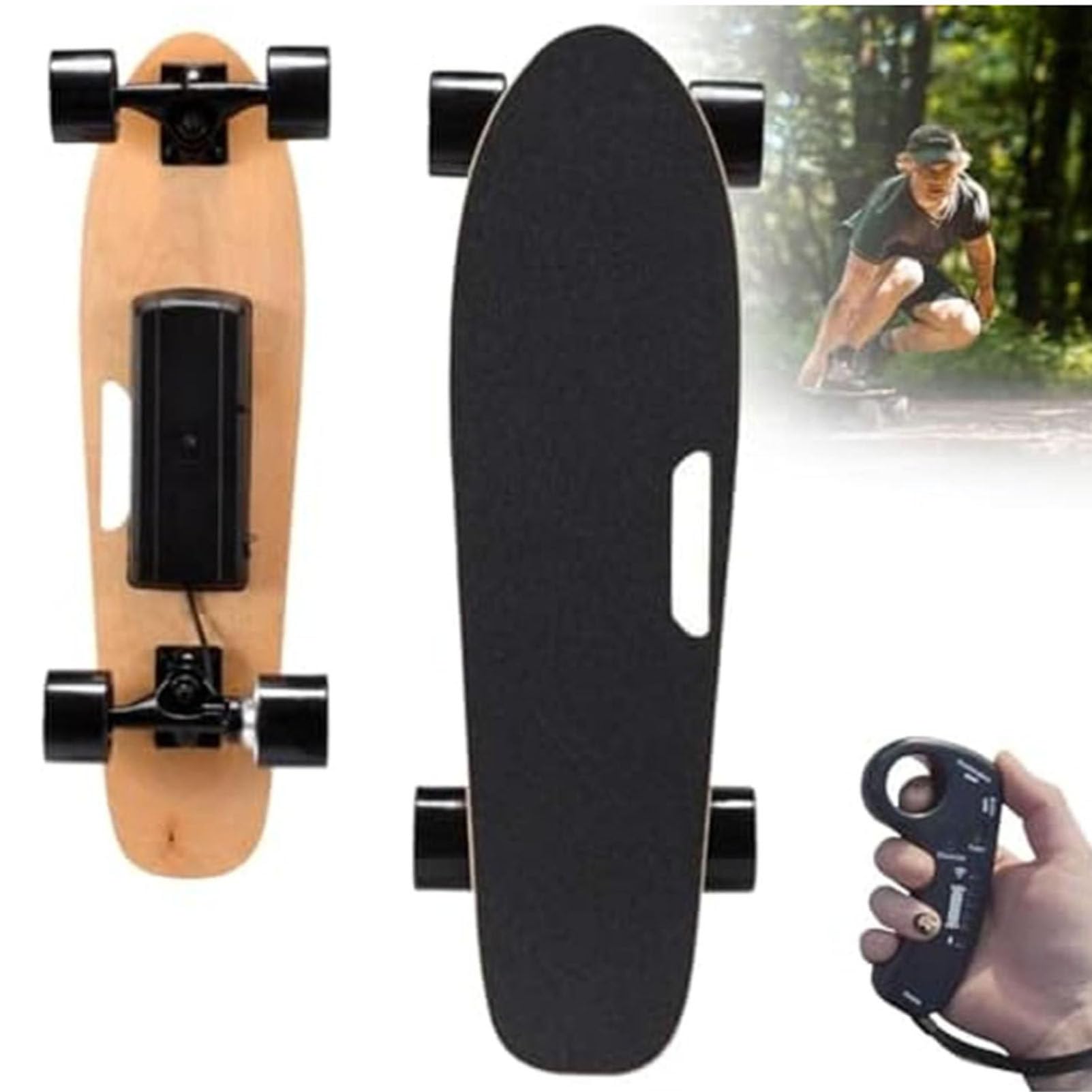 Skateboard électrique Longboard avec télécommande, Moteur de 350 W intégré à la Roue, Vitesse maximale de 22 km/h, autonomie de 8 km, 3 Vitesses, Charge maximale de 80 kg.