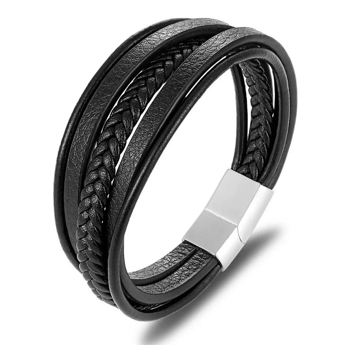 Vendsy Black PU Leather Adjustable Stainless Steel Clasp, Wristband, Cuff & Kadaa Bracelet For Men And Women (B09Z2GSC42) Amazon Price History, Amazon Price Tracker