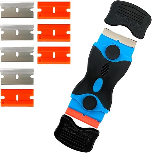 Herramienta raspadora de cuchillas de afeitar, rascador de afeitar con 4 cuchillas de plástico y 4 cuchillas de metal, raspador de limpieza